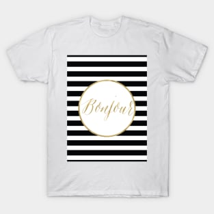 Bonjour Gold, black and white stripe T-Shirt